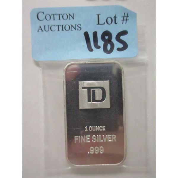 1 Oz .999 Silver TD Bank Investor Bar 