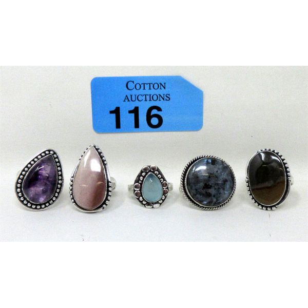 5 New Assorted Custom Made Gemstone Rings 