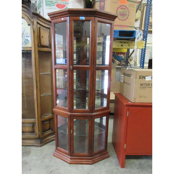 Wood Corner Display Cabinet - Glass Shelves