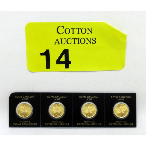 4 x 1 Gram .9999 Fine Gold 2021 Maple Leaf Coins in Assay Cards 