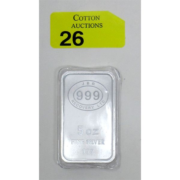 5 Oz .999 Silver JBR Ethically Sourced Bar 