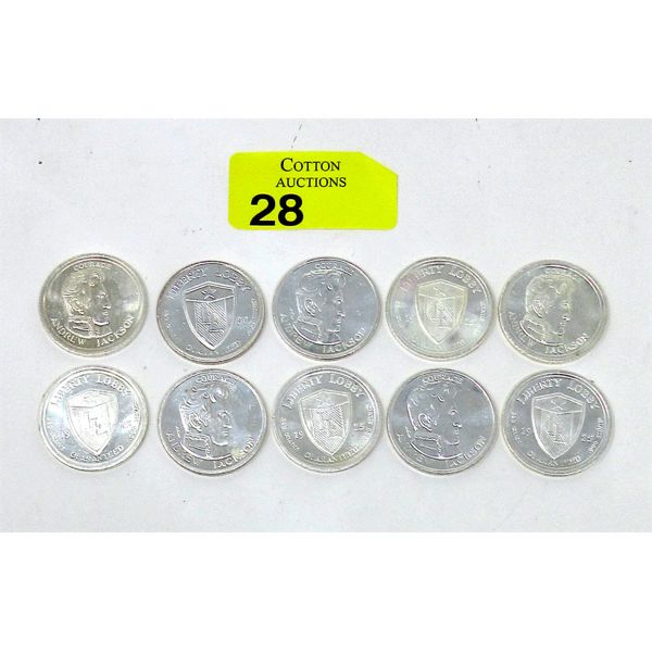 10 x 1/2 Oz .999 Silver 1975 Andrew Jackson Rounds 