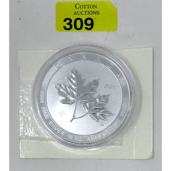 10 Oz .9999 Silver 2021 Canada Maple Leaf Coin 