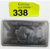 Image 1 : 1 Oz .999 Fine Titanium USA Buffalo Bar 
