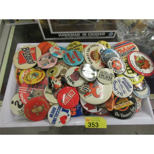 35+ Assorted Pin Back Buttons