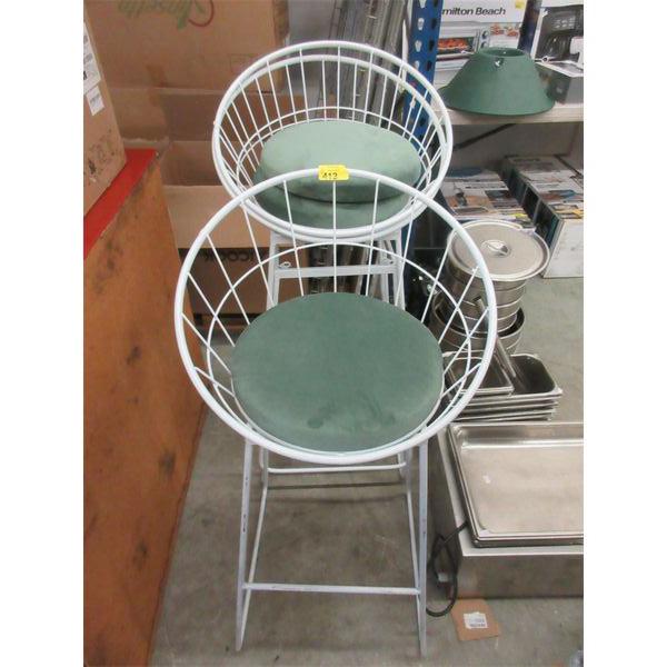 3 Metal Framed 29" Barstools - Green Cushions