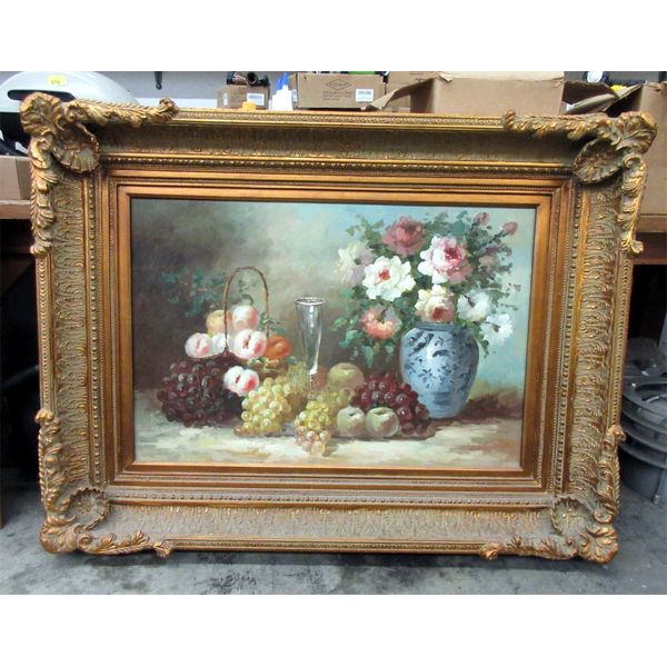 Large Ornately Framed Oil on Canvas Painting