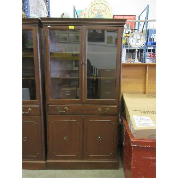 Vintage Wood Glass Door Corner Cabinet