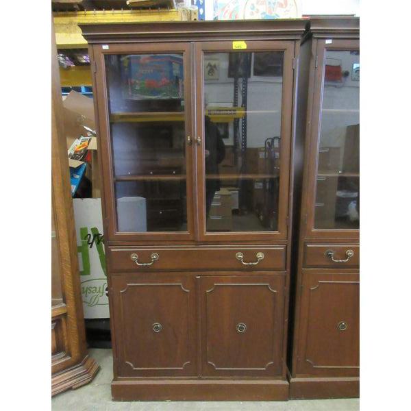 Vintage Wood Glass Door Corner Cabinet