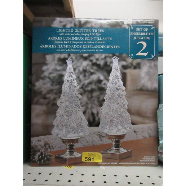 Set of 2 Lighted Glitter Trees - Open box