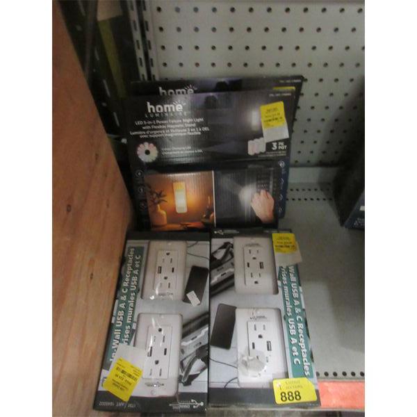 2 Emergency Night Lights & 2 In-Wall Receptacles 