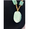 Image 3 : Long Ceramic Carved Scarab Pendant & Beads Necklace