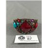 Image 1 : Ornate Vintage Hinged Oval Shaped Metal w/ Stones Bangle