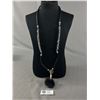 Image 1 : Crystal Beads & Black Leather Cord Necklace, Marked Kim & Co.