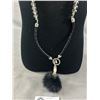 Image 2 : Crystal Beads & Black Leather Cord Necklace, Marked Kim & Co.