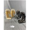 Image 1 : 2 Pairs Of Vintage Horse Head Book Ends. Stone Is Approx. 9" H ,Brass Metal Is Approx. 7"