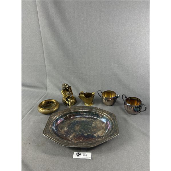 Vintage Brass Cherub Pen Holder, Ashtrays & E.P Cream, Sugar & Tray