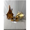 Image 1 : 3 Wood Bird Houses Approx. 3" to 10" H & 1 Resin Bird Birdhouse Approx. 7 1/2" H