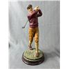 Image 2 : Vintage Golfer Resin Figurine Approx. 10" H  & Wood Log Cabin Battery Operated Clock. Approx. 10" H