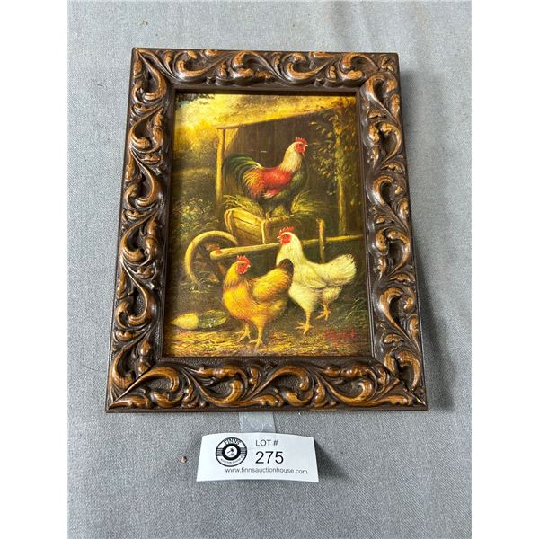 Small Oil Painting Of Chickens Signed  Hunt 