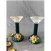 Image 3 : Set Of Glass Candle Sticks w/ Porcelain Flowers & Soda Pop Bottle Caps