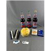 Image 1 : Misc Lot - Playing Cards (Camel & Export A), Pens, Camel Ash Trays & Full Pepsi Cola Bottles