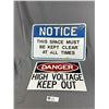 Image 1 : 2 Metal Warning Signs - High Voltage Approx. 10" x 14" & "Notice" Approx. 12" x 18"