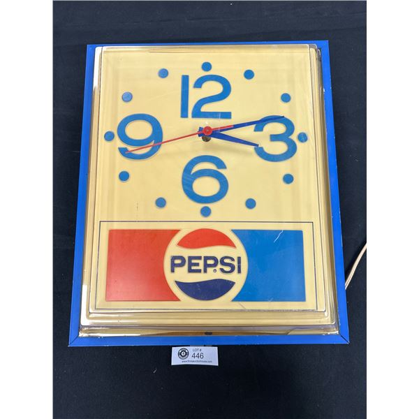 Vintage Light Up 16 x 13  Pepsi Clock, Untested