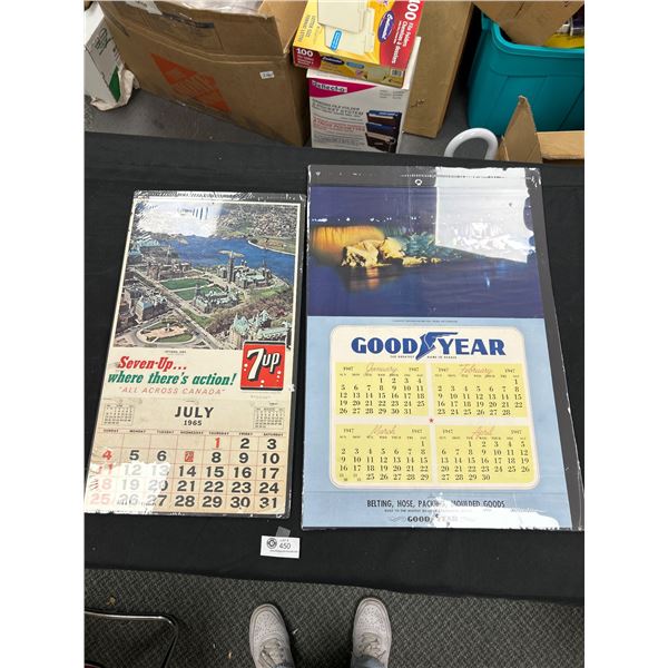 Vintage 1947 Goodyear Calendar   7up 1965 Calendar Largest being 17 x 25 quot Vintage 1947 Goodyear Calendar   7up 1965 Calendar Largest being 17 x 25 quot
