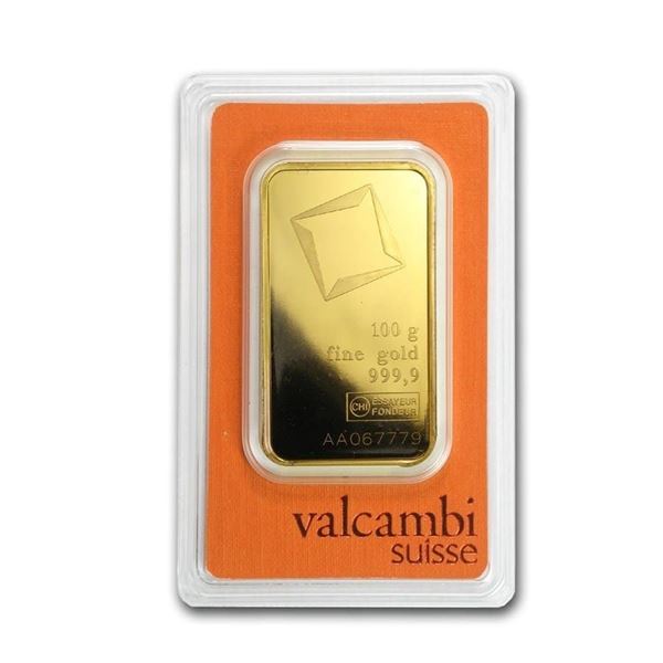 GREAT INVESTMENT! 100 gram Gold Bar - Valcambi (w/Assay)