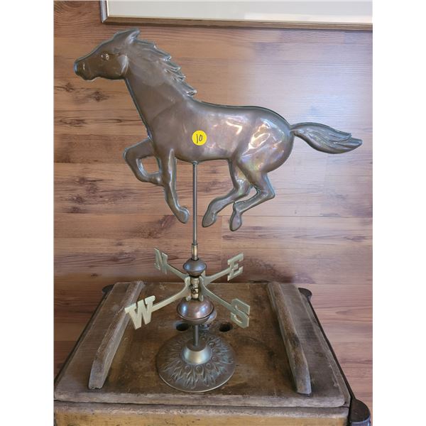 Mustang weather vane-made of brass and copper. 20" tall and horse is 16" long. No damage/bullet hole