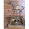 Image 4 : Mustang weather vane-made of brass and copper. 20" tall and horse is 16" long. No damage/bullet hole