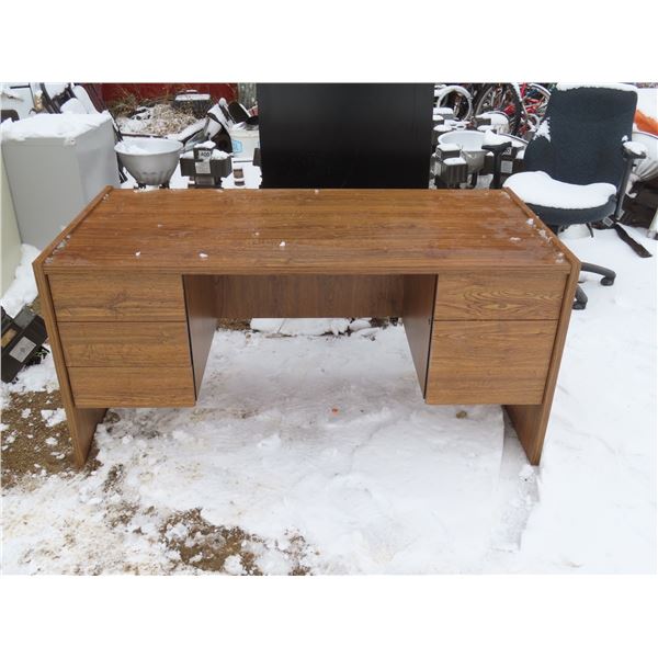 Large Office Wooden Desk - Brown - 4 Drawer