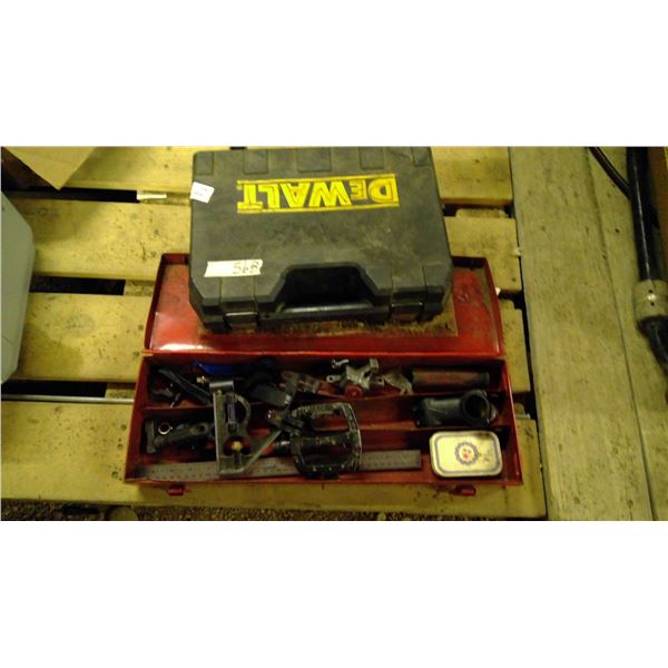 Tool Kit with Misc tools and supplies, empty Dewalt case