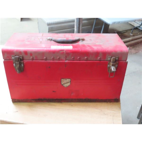 Red Beach Metal Carry Tool Box - Finning logo  - Filled with Tools