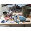 Image 1 : Garbage Bin (Medium) Filled with Misc Hardware & Tools: Brand new sanding bands & drums, pipe wrench