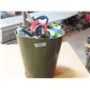 Image 7 : Garbage Bin (Medium) Filled with Misc Hardware & Tools: Brand new sanding bands & drums, pipe wrench