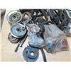 Image 3 : Milkcrate FULL of Misc: Straps, wires, pullies, flywheels, welding rods, zip cut blades