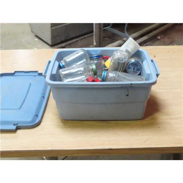 Smaller Tote of Jars Filled with Assorted Hardware