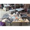 Tote Filled with Assorted Hardware & Tools: Zipcut Blades, Clamps, Bracket, Level, Paint Loop, Hose,