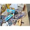 Image 2 : Box Of Assorted Hardware Pieces - Tape, Clamps, Nuts and Bolts, Drill Pieces - Various Hand Tools
