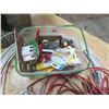 Image 3 : Metal Garbage Bin Filled with Extension Cord, Roll of Wire, and Basket of Misc Hardware Items