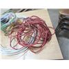 Image 4 : Metal Garbage Bin Filled with Extension Cord, Roll of Wire, and Basket of Misc Hardware Items