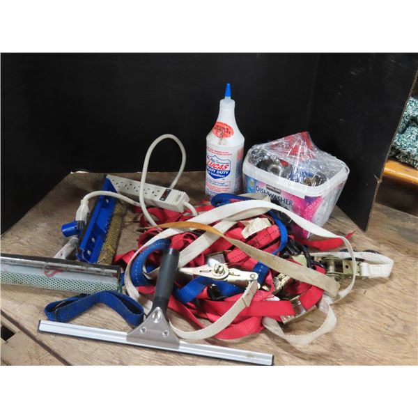 Pile Of Ratchet Straps / 3 x Squeegees / Powerbar / Table-Desk Lamp