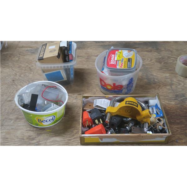 4 X Containers Filled with Assorted Hardware: Staples, nuts/bolts/ screws, hooks, knob, ect.