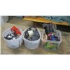 Image 1 : 3 Containers Filled with Assorted Hardware Items: Tape, fuses, battery tester, fishing line, extensi