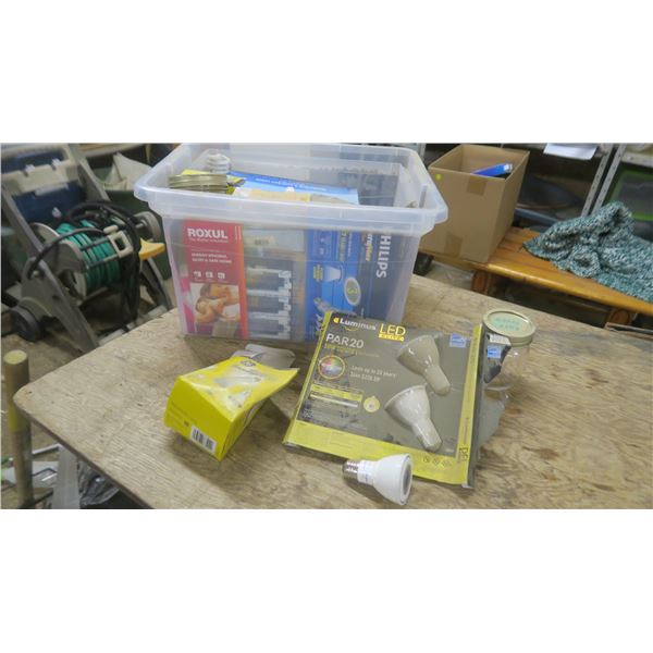 Tote Filled with Various Lightbulbs