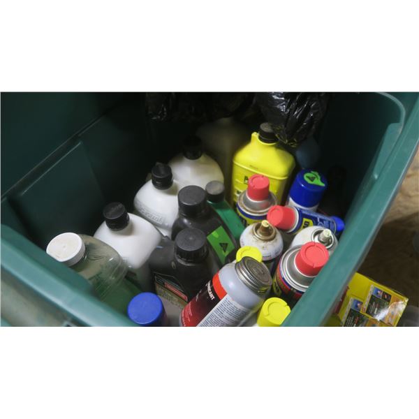 Tote Filled with Various Auto Oil/Fluids/ Home Sprays