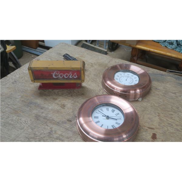 Coors Light Cash Register Sign - 1 Exterior Mounting Thermostate, 1 Exterior Wall Mount Clock
