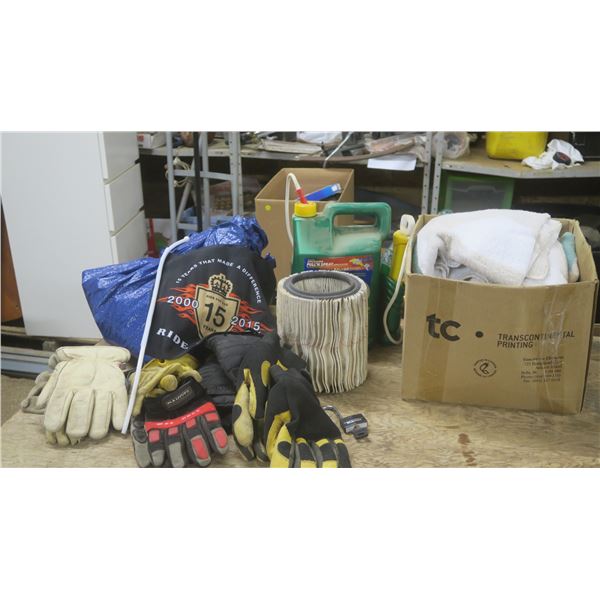 Tarp - Various Pairs of Gloves - Bottle of Killex - Air Filter - Lock with Key